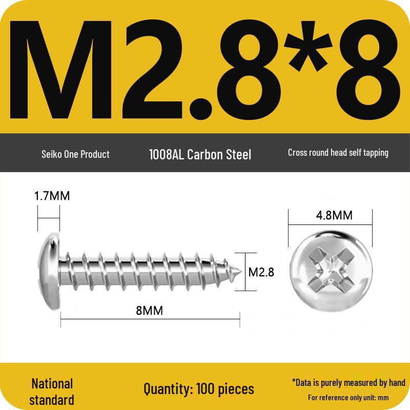 Galvanized Self-Tapping Screws, Round Head, White Zinc, PA Cross Pan, Pointed Tail M1.2-M4