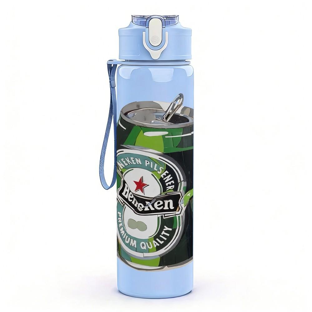 1PC Green Beer Beverage Can Pattern 750ml Color Plastic Sports Water Bottle Leakproof Flip Straw Lid Suitable for Sports Office Home Use