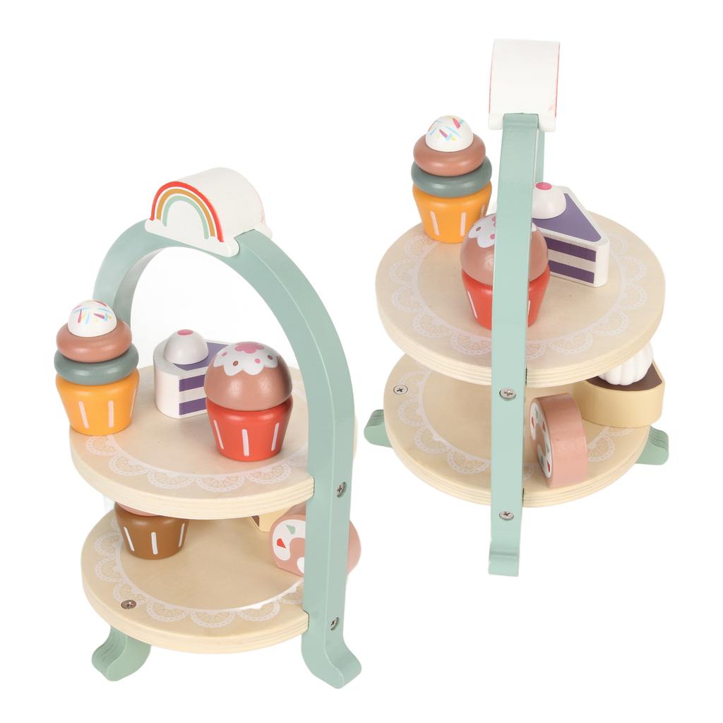 Wooden Afternoon Tea Toys Cake and Pastry Tower Toy Two Tier Dessert Treats Toys for Parent