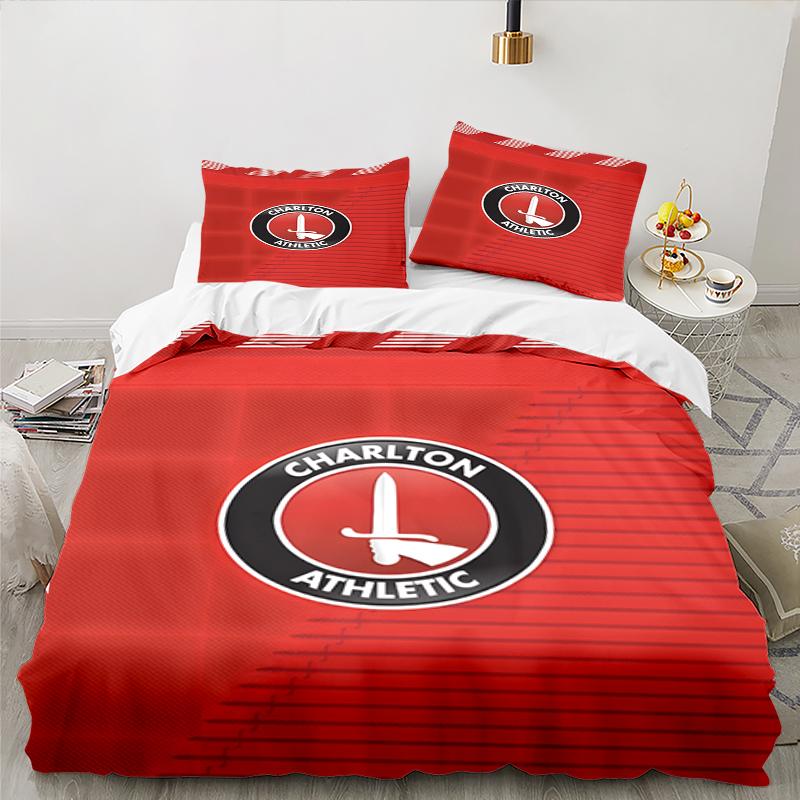 3PCS Football Charlton-Athletic Crest Bedding set,Ideal for1pc Duvet Cover And 2pcs Pillowcases Perfect for Christmas,Ideal for Bedroom, Dormitory