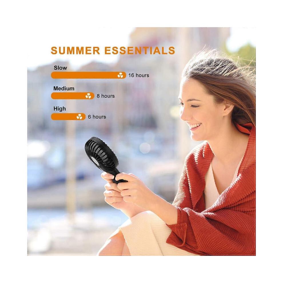 Mini Silent Fan, USB Rechargeable Portable Handheld Fan, 3 Wind Speeds, Office Travel Vertically Placed(Dark Black)