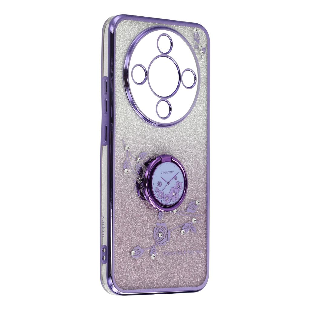 KADEM Phone Case For Honor Magic8 Lite 5G / X9d 5G / X70 5G Ring Kickstand TPU Flowers Phone Cover Gradient Glitter