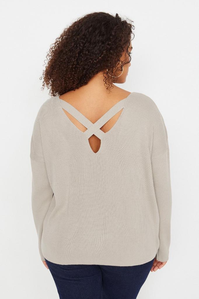 Женский стильный трикотажный свитер больших размеров Saks с перекрестной полосой на спине