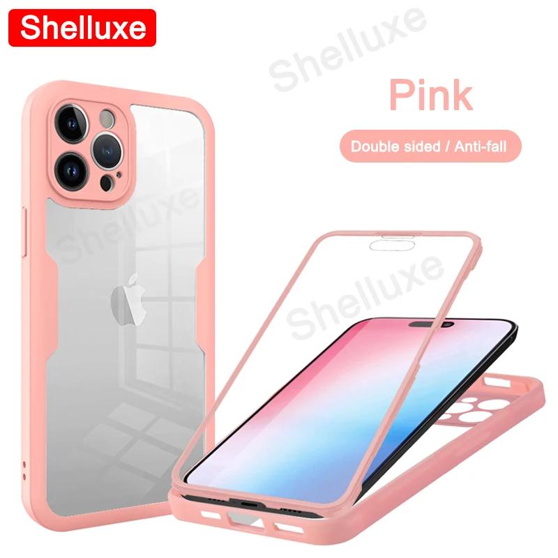 Прозрачный чехол Shelluxe 360 на весь корпус (передняя + задняя часть) для iPhone 16 15 14 Plus 13 12 11 Pro Max, силиконовый противоударный двусторонний чехол