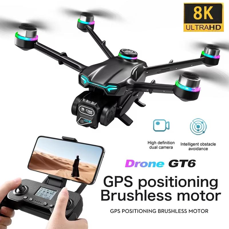 New GT6 GPS Drone 8K Professional HD Dual Camera 5G WIFI Omnidirectional Obstacle Avoidance Brushless Six-Axis Dron Toys Gifts