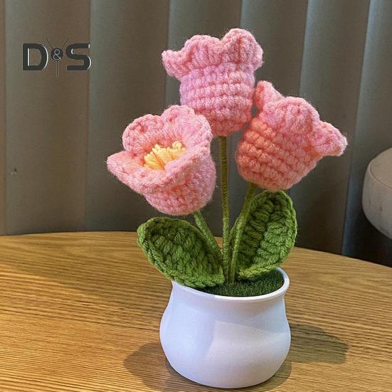 Вязаный вручную горшечный цветок крючком ручной работы Подсолнух Ландыш Тюльпан Горшечные искусственные цветы для домашнего офиса Украшение стола