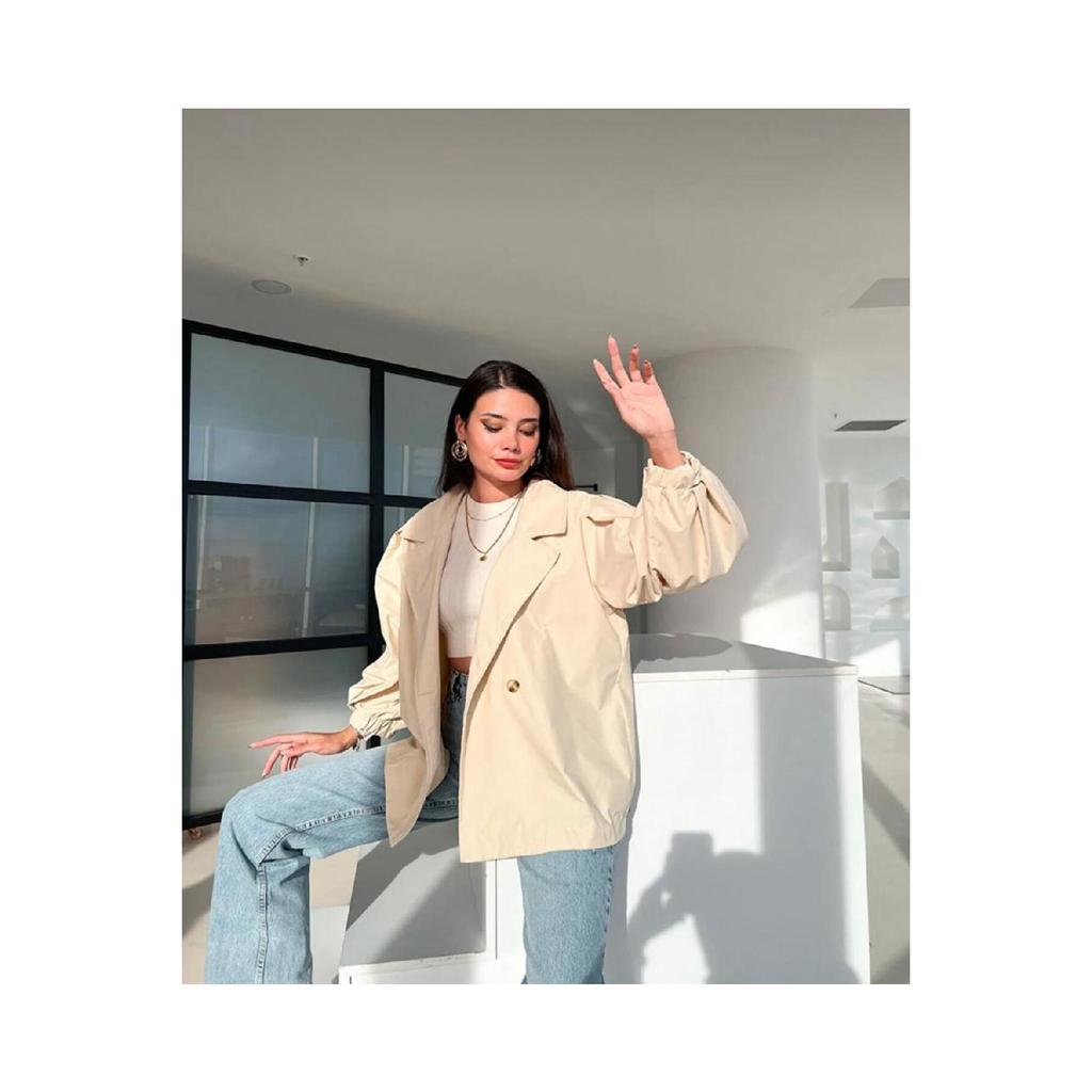 Oversize Balloon Sleeve Short Trench Coat