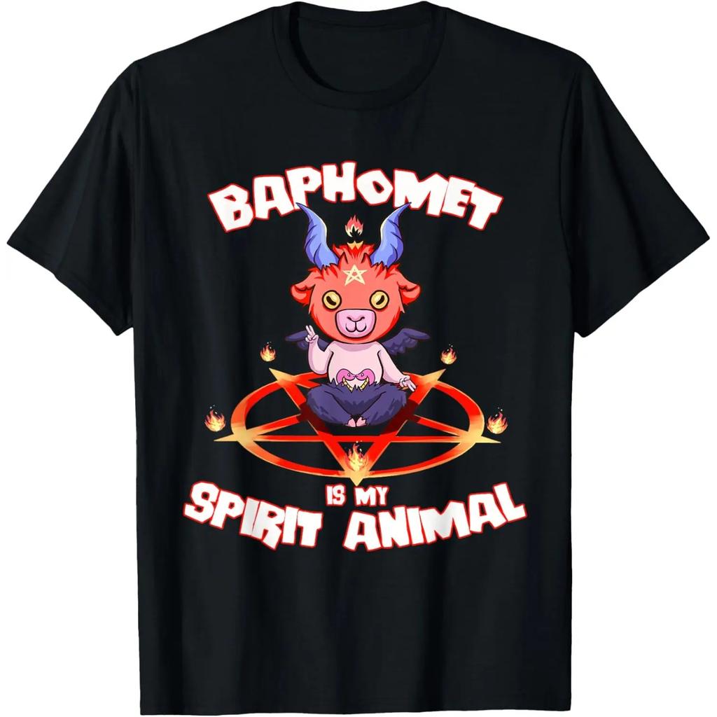 Baphomet is My Spirit Animal Cute Satanic Goat T-Shirt 100% Cotton O-Neck Short Sleeve Summer Casual Mens T-shirt Size S-3XL