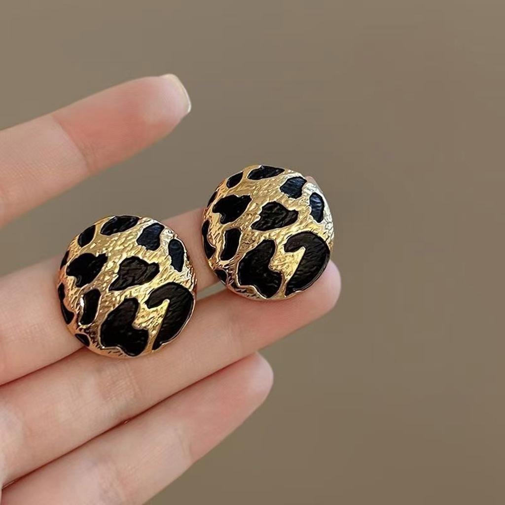 Leopard Print Round Earrings Alloy Sensitive Skin Friendly Earrings Jewelry Gift for Women Girls Dainty Accessories