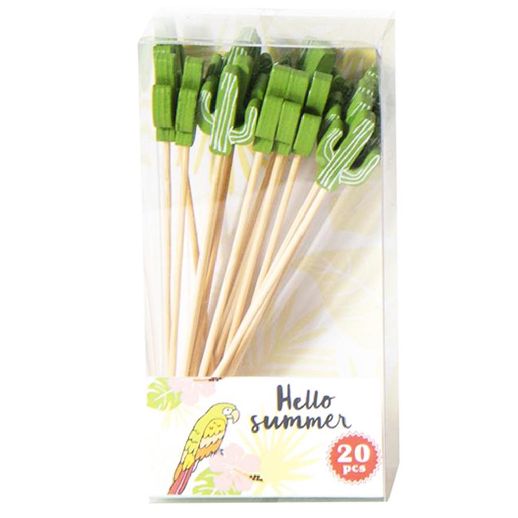 Les Trésors De Lily [Q3290] - Set of 20 Green 'Cactus' Wooden Aperitif Picks - 12 Cm