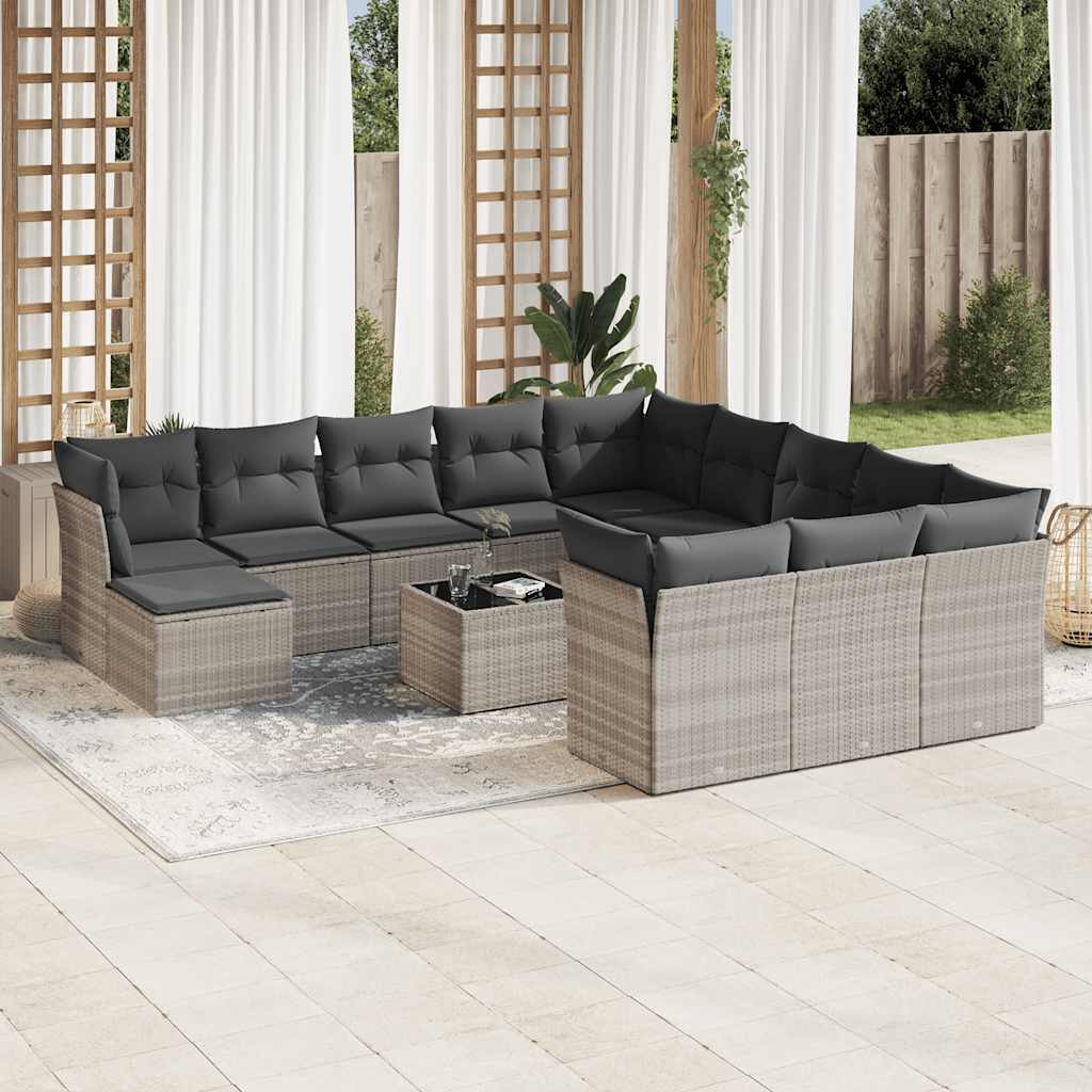 13 Piece Garden Sofa Set with Cushions Light Grey Poly Rattan