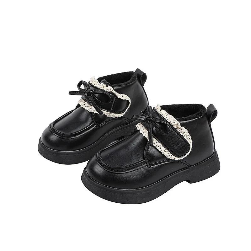 Детская кожаная обувь, зимняя обувь для девочек, милая хлопковая обувь с толстой подошвой, универсальная детская мода, элегантная, шикарная детская обувь для принцессы