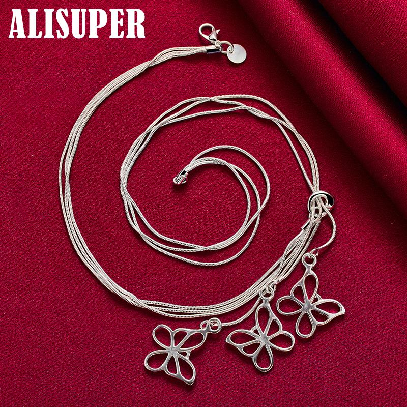 Ювелирные изделия из стерлингового серебра 925 пробы с тремя змеями и цепочкой-бабочкой