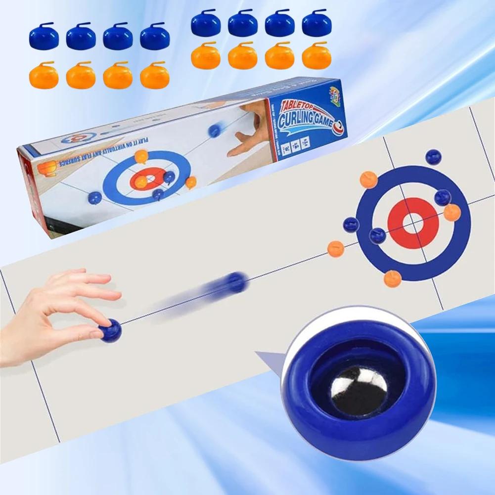 Tabletop Curling Game with 8/16 Tabletop Curling Stones Compact Curling Board Game Sport Party Game Equipment for Kids & Adults
