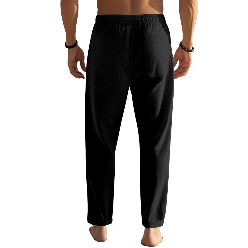 Новые брюки на кулиске мужские простые модные однотонные повседневные хлопково-льняные прямые брюки мужские