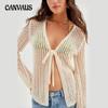 Summer Beach Women's Solid Color Sexy Knitting Hollow Beach Bikini Sunscreen Shirt