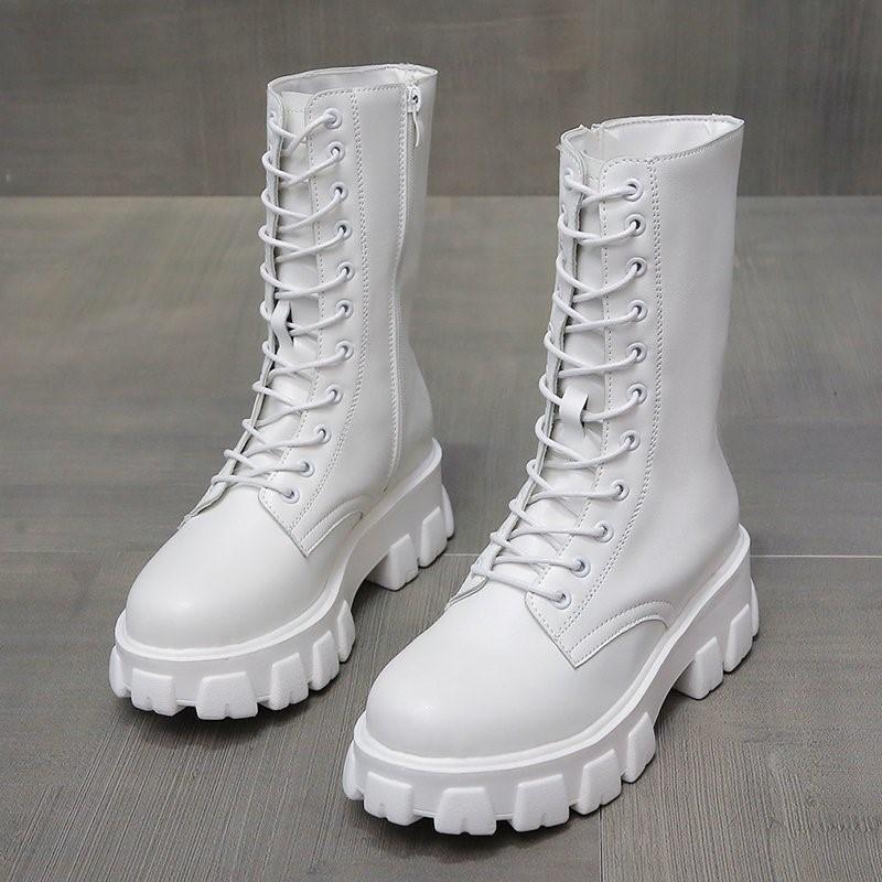 Autumn New Large-size Women's Boots Mid-tube Motorcycle Boots British Wind Thick Soled Short Boots Female Tide Thin Boots P339