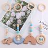 4pcs Organic Rainbow Beech Wood Soft Teether Baby Teething Toy Gift Set Food Grade BPA Free Safe Newborn Infant Beads 30cm