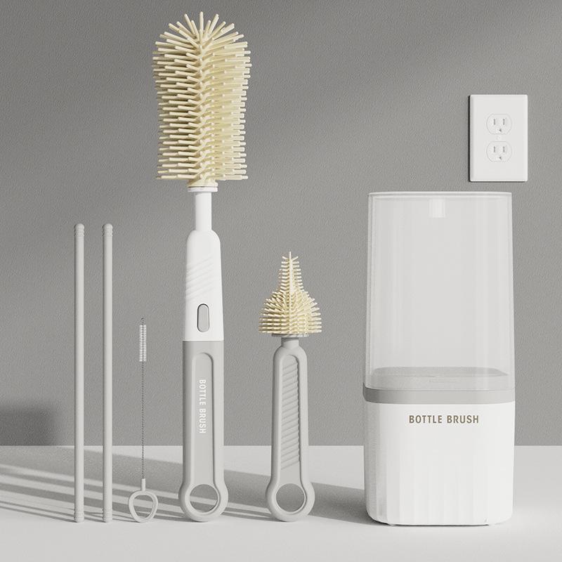 Travel Baby Bottle Brush Set with Silicone Nipple Brush, Draining Rack, Straw & Crevice Brushes