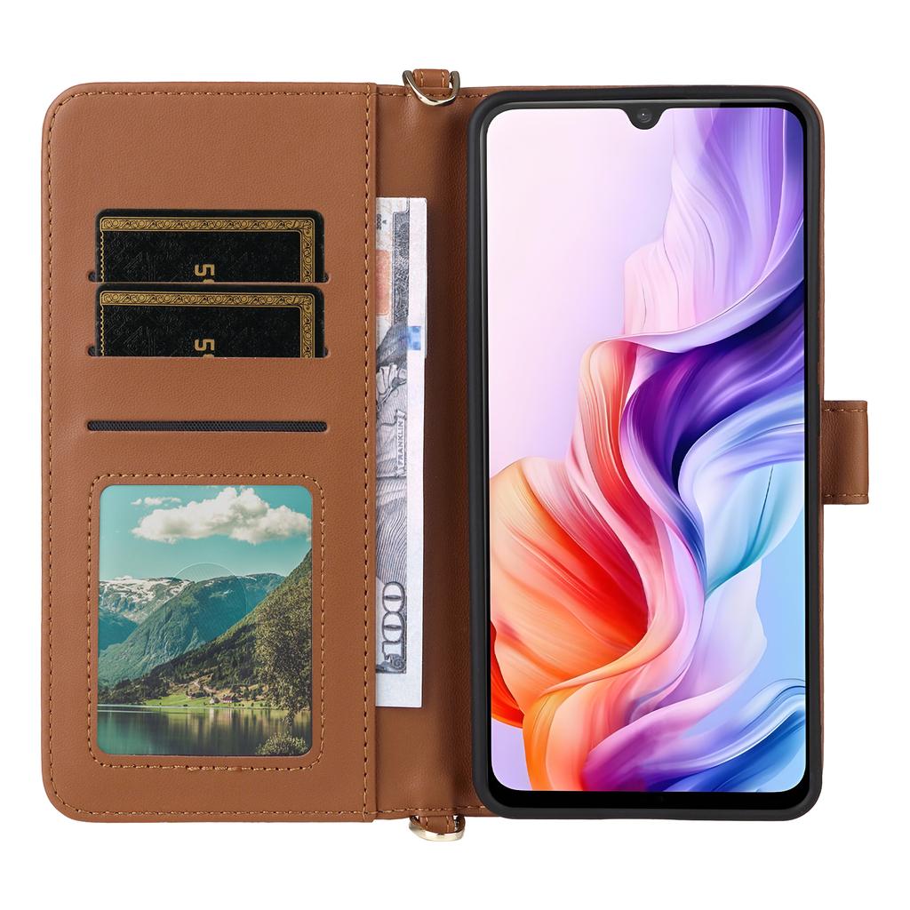 For ZTE Blade V70 Max/nubia V70 Max Wallet Case with Shoulder/Wrist Strap Leather Phone Cover Stand