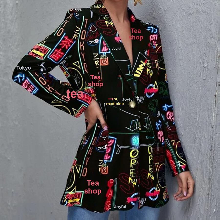 Женское весенне-осеннее модное пальто с принтом, повседневный длинный пиджак для миниатюрных