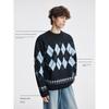 Bodydream Nordic Fair Isle Sweater for Men, Diamond Pattern Knitwear, Color-Blocked Knit Top/Round Neck Wave Craft