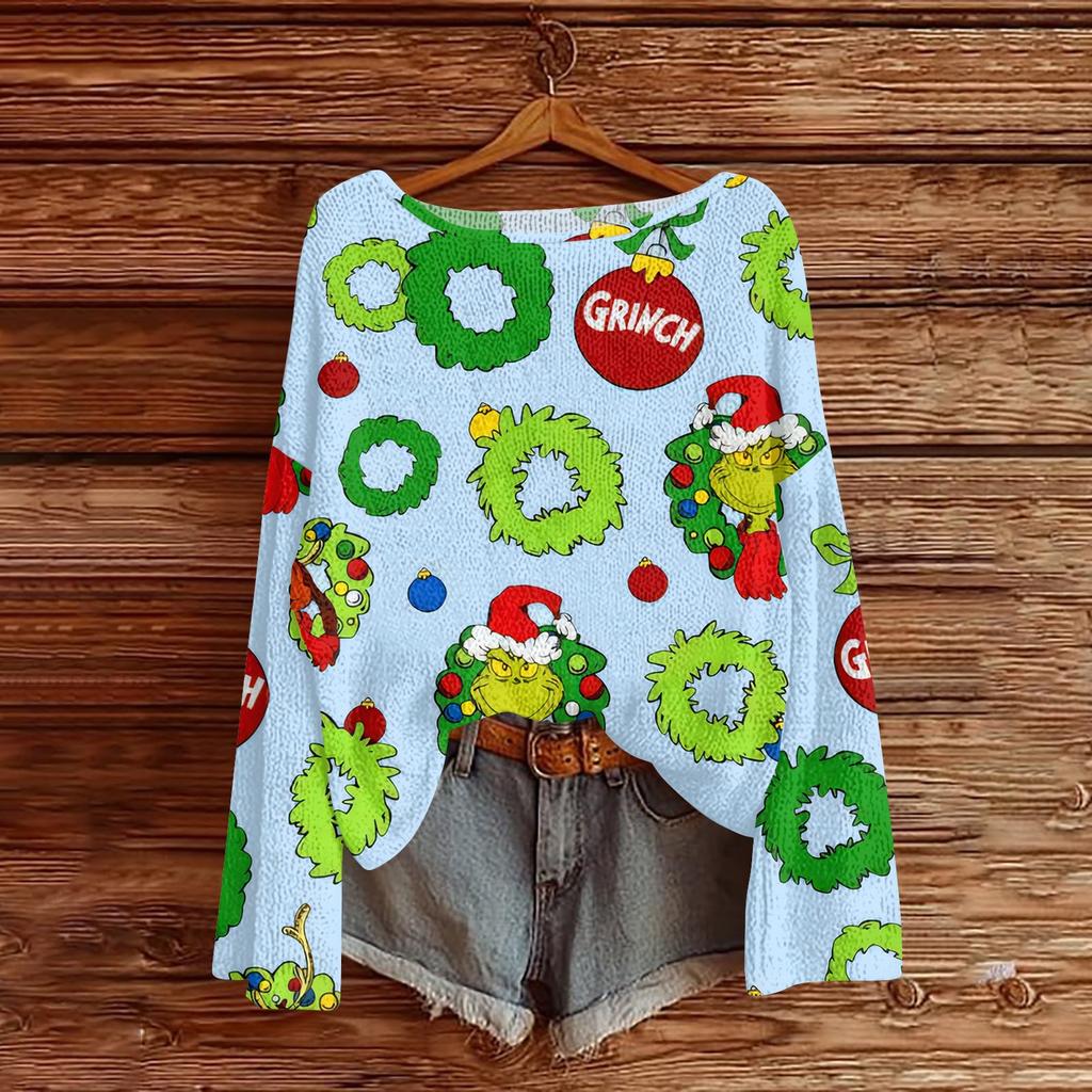 Womens Fall Sweaters Long Sleeve Print Tops Pullover Sweaters Loose Dressy Casual Basic Clothes