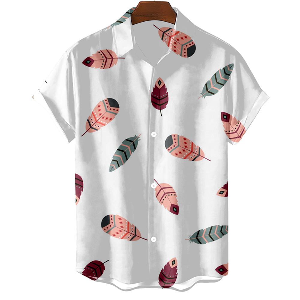 Модная оригинальная мужская рубашка Hawaii Casual Men Slim Fit с коротким рукавом, свободные простые перьевые принты Camisa MasculinaA