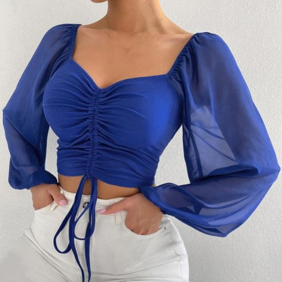 Укороченный топ с защитой от катышков, чистые цвета, сексуальный пуловер с квадратным воротником-фонариком и длинными рукавами