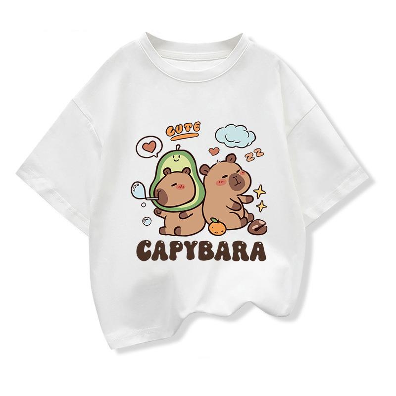 Новые детские рубашки, футболка с рисунком капибары для девочек, летняя футболка с принтом животных для мальчиков, топы, футболки, детская одежда