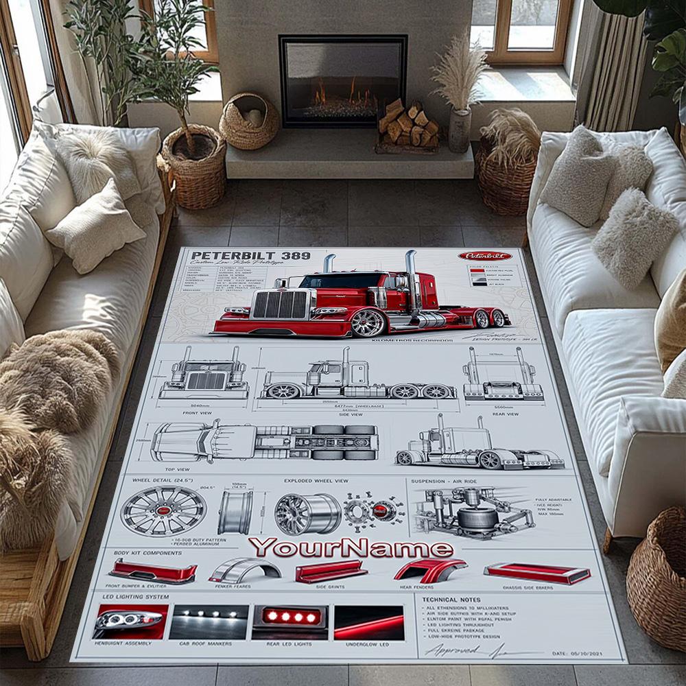 Peterbilt Heavy Trucks Personalized Name Floor Rug Office Rug Suitable for Dormitory Decorate room Dining Room Hallway Anti-slip Rug Decorate Offices