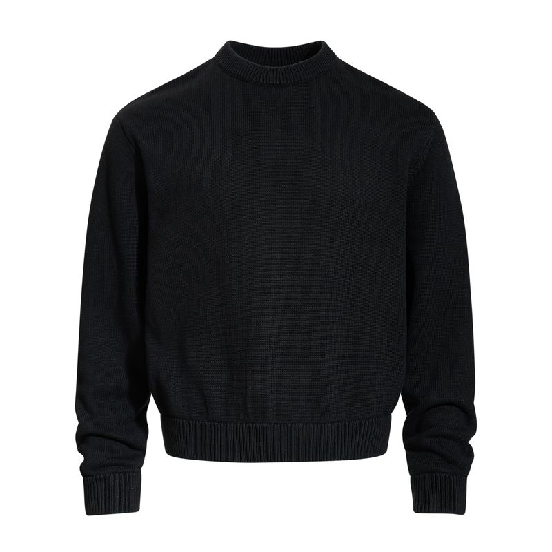 Blaexit American Minimalist Short Sweater for Men, Winter Loose Round Neck Inner Layer, Commuter Black Knit Top