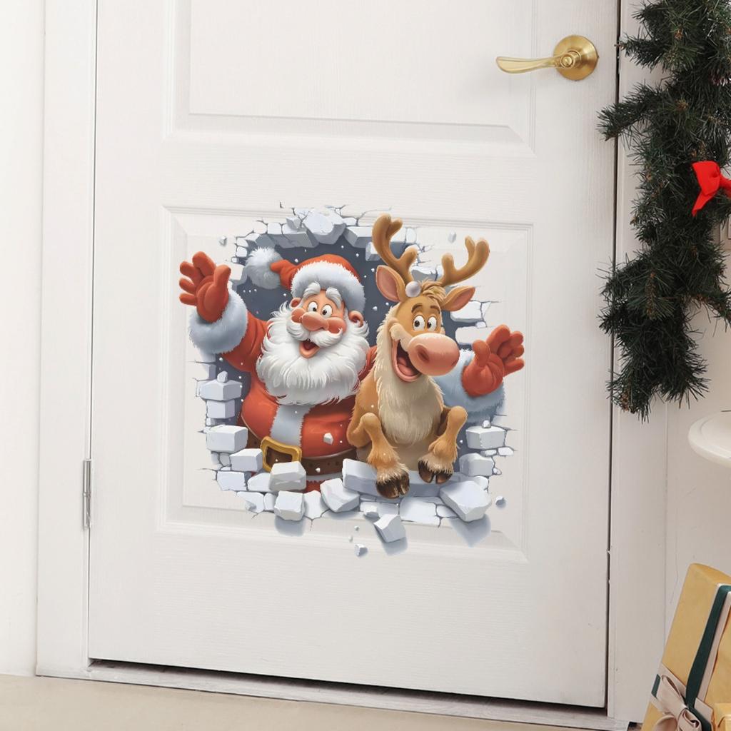 Christmas Wall Decals Peel And Stick 3D Wall Breaking Cute Wall Stickers Removable Winter Xmas Decor For Refrigerator Bedroom Living Room Home Chris