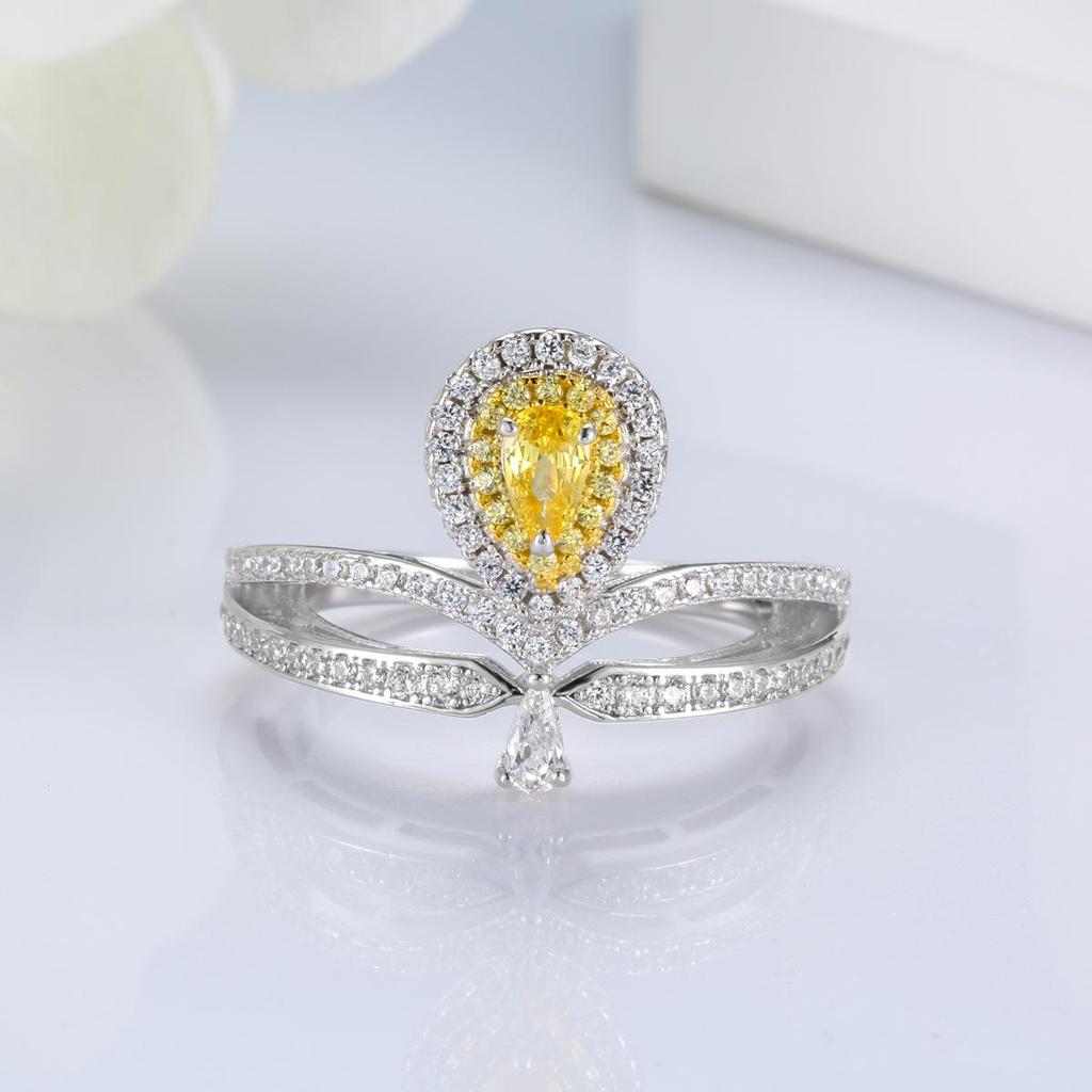 Женское кольцо из стерлингового серебра 925 пробы с розовым бриллиантом в форме капли - Стильное и универсальное