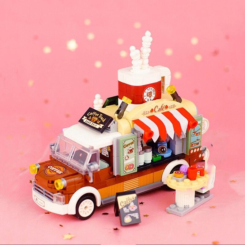LOZ 1740 Dream Amusement Park Food Truck Coffee Drink Car Vehicle DIY Mini Blocks Bricks Building Toy for Children Gift No Box