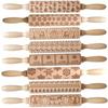 Christmas Elk Pattern Kitchen Supplies Rolling Pin Wooden Laser Carving Roller Embossed Rolling Pin Household Baking Small Tools