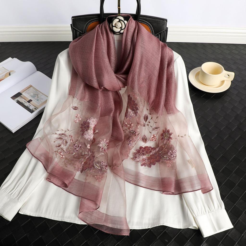 New 2025 Silk Scarf for Women Embroidery Shawl Wraps Female Wool Floral Bufanda Beach Stoles Hijab Head Scarves Hijab Echarpe