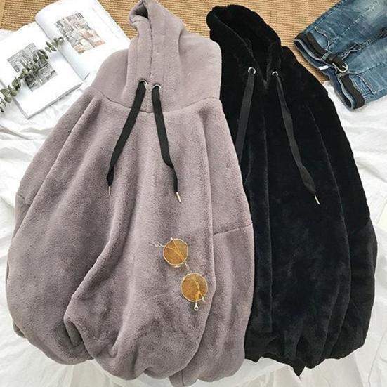 Толстовка с капюшоном на шнурке, с длинными рукавами, эластичными манжетами, плотная, теплая, однотонная, двусторонняя плюшевая, унисекс, Осень-Зима