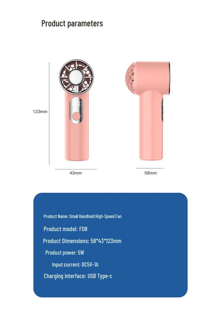 Rechargeable High-Speed Portable USB Handheld Fan with Long Battery and Digital Display for Outdoor Use