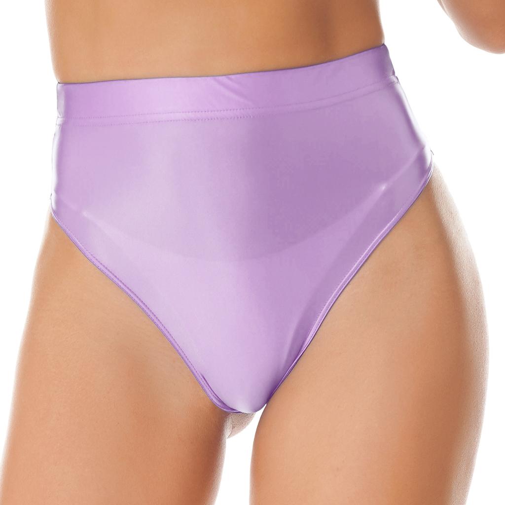 Womens Swimsuit Glossy Solid Color High Waist Briefs Underwear Swimsuit Bottom Beach Pool Party Sunbathing Swimwear