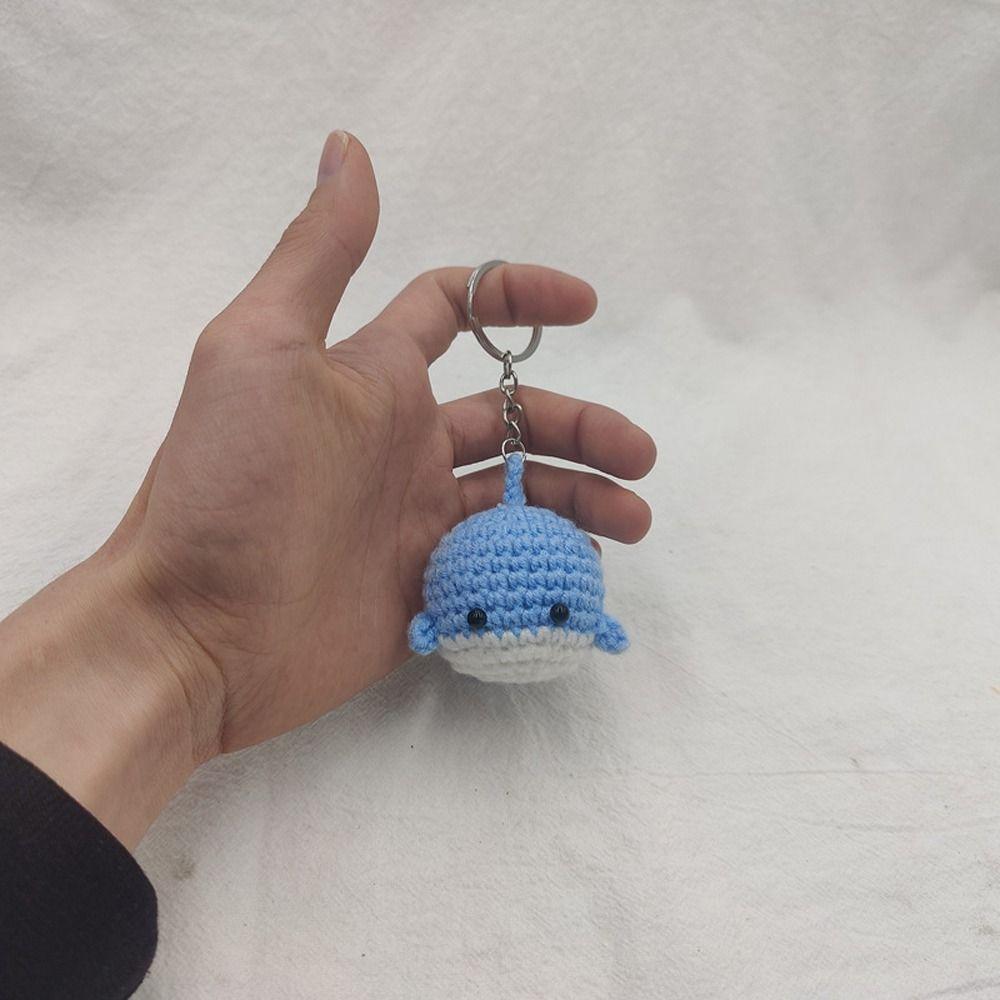 Handmade Little Whale Keychain Wool Making Knitting Keyrings Backpack Ornaments