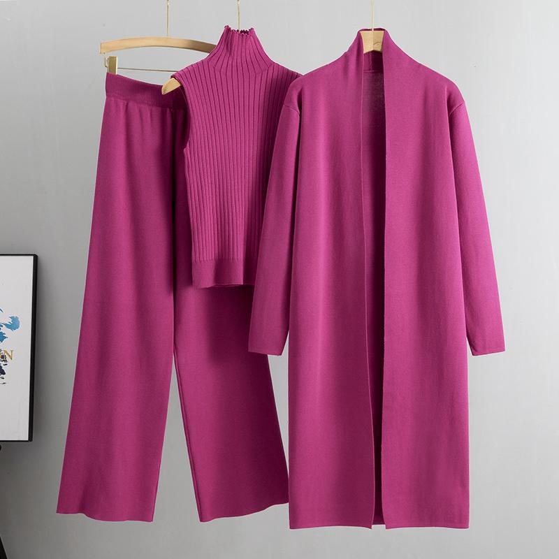 Весна Осень 3 шт. Женский кардиган спортивный костюм модный трикотажный комплект с брюками женский свитер костюм винтажный