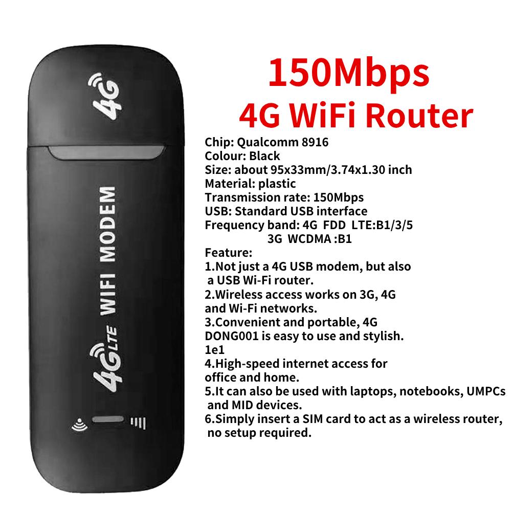 150Mbps 4G LTE Wireless Router USB Dongle Modem Stick Mobile Broadband Sim Card Wireless WiFi Adapter 4G Card Router Home Office