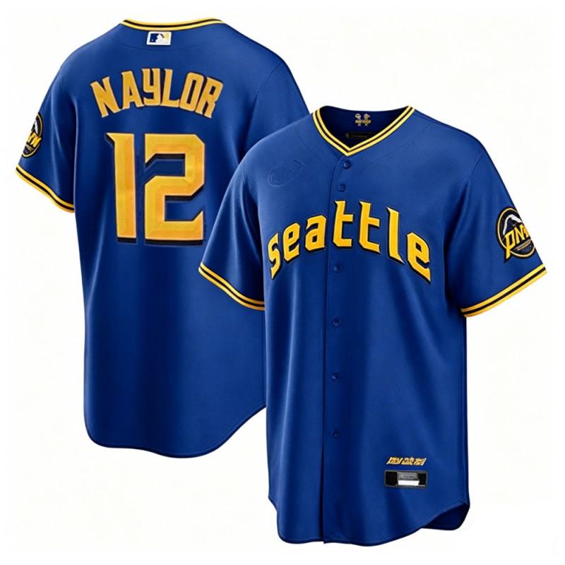 Mens Seattle Mariners Baseball Jersey 12 Naylor Embroidered V-Neck Short Sleeve T-Shirt Unisex Sport Fan Apparel