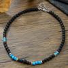 Natural Stone Beaded Handmade Men's Necklace Single-layer Personalized Punk Style Stainless Steel Necklace Men