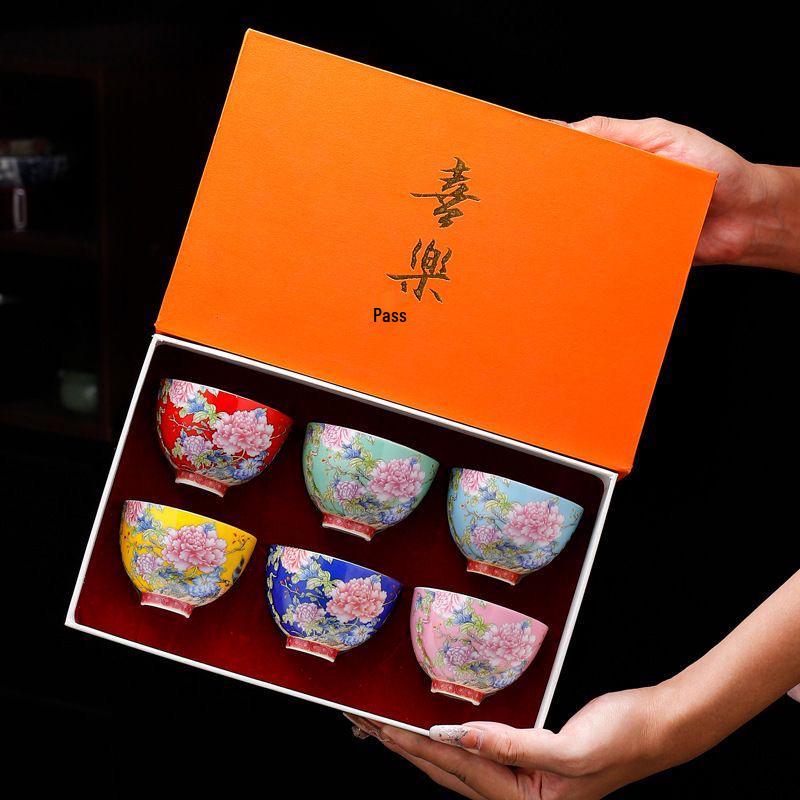 Эмалированная керамическая чайная чашка в дворцовом стиле с пионами, Гунфу, сувенир