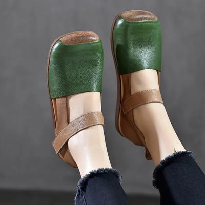 Сандалии из натуральной кожи в стиле ретро для женских разноцветных туфель на плоской подошве с квадратным носком и мягкой подошвой