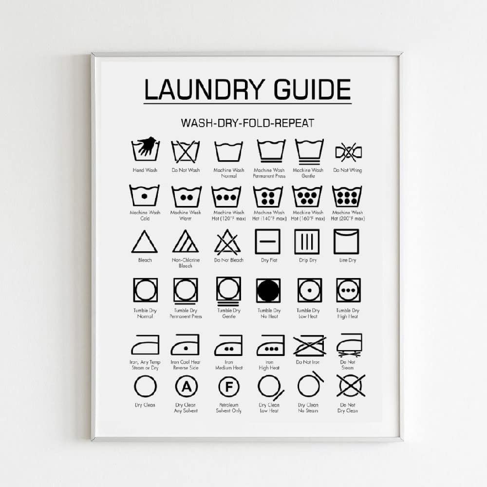 TSDTUO Laundry Wash Symbols Print Wall Art Laundry Symbols Guide Sign Art Farmhouse Wood Laundry Room Decor Wall Art Frame NOT INCLUDED (11x14inches)
