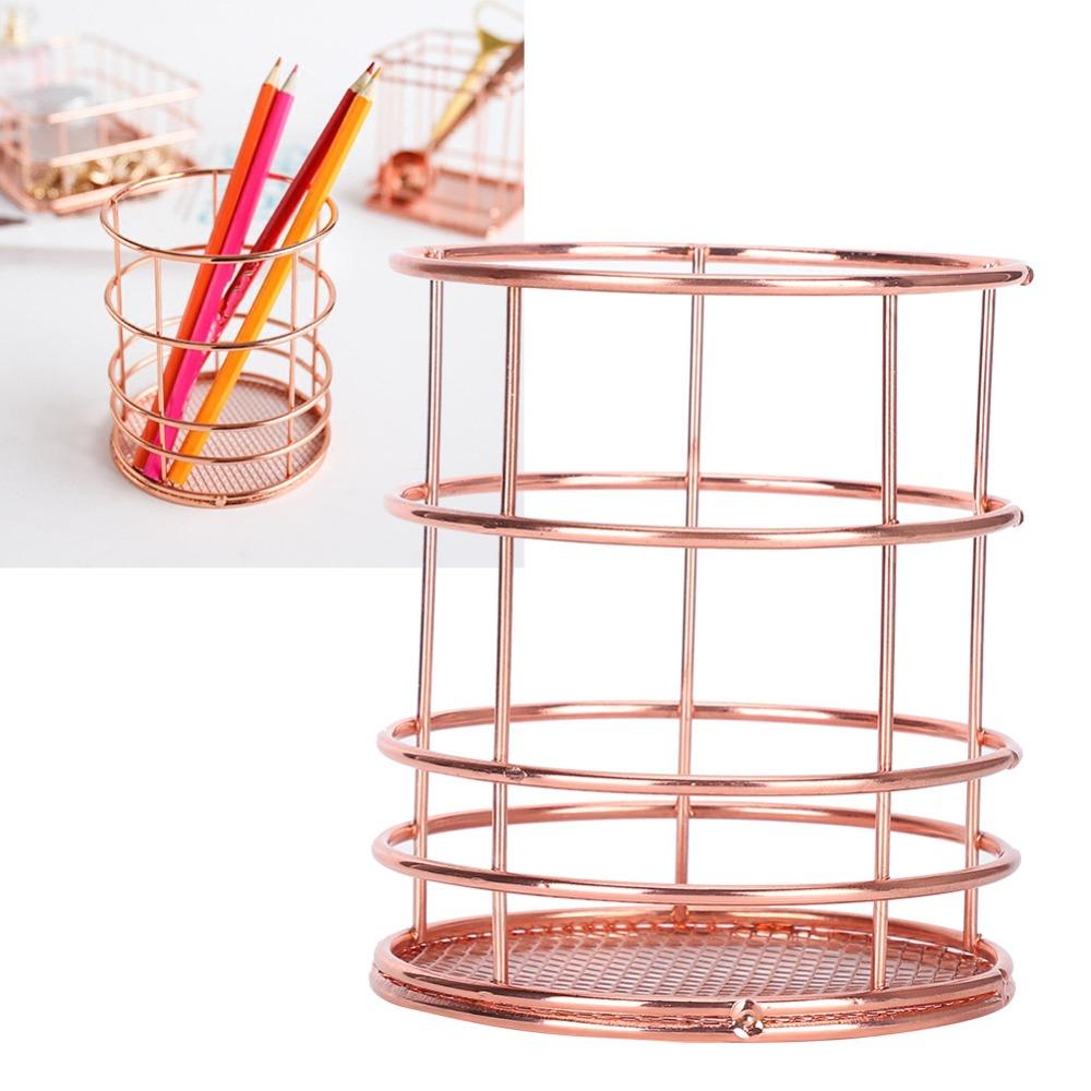 2Pcs Rose Gold Desktop Storage Basket Hollow Design Storage Container Chopsticks Container