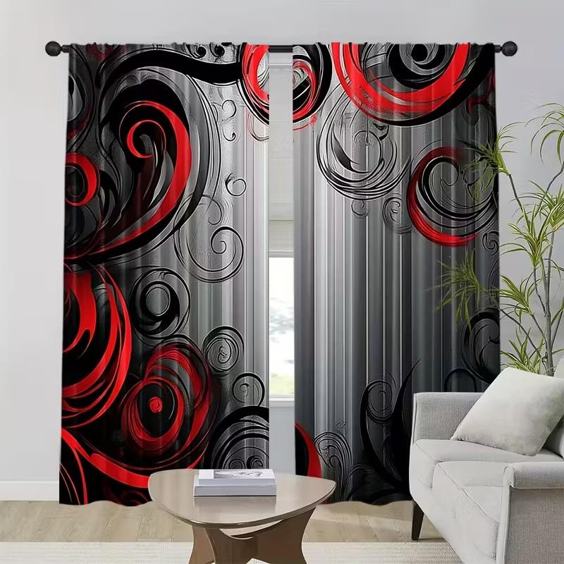 2 Pcs Dark red lines print curtains,suitable for bedroom,living room kitchen decoration,home decoration,window decoration